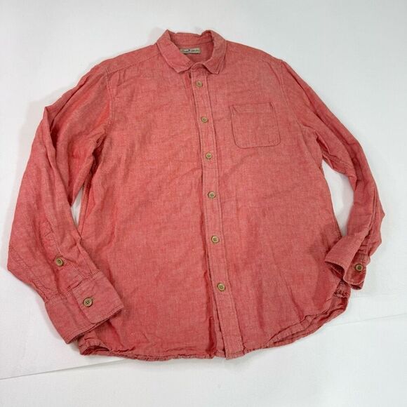Paradise Collection Shirt Mens Medium REd Linen Blend Button Up Beach - Picture 1 of 8